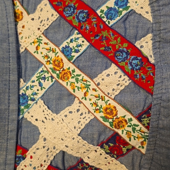 Vintage Blue Handmade Patchwork Buttondown Longsleeve Shirt - Picture 12 of 13